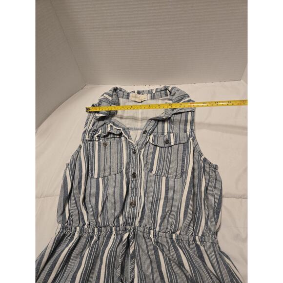 Bebop We The Free Collared Linen Blend Sleeve Flap Pocket Striped Shirt Dress M - Picture 4 of 5